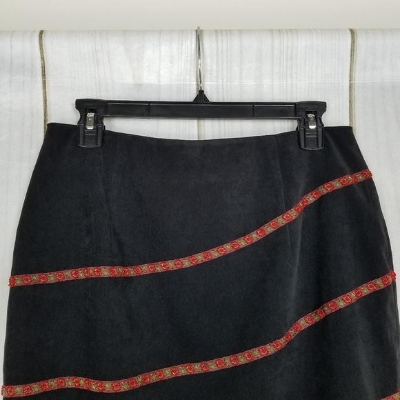 90's Y2K Vintage Silk Club Black Striped Floral Beaded Skirt Petite - Picture 3 of 8